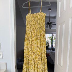 Yellow floral smocked long dress